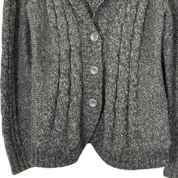 Chunky Cable Knit Fisherman Cardigan Marled Gray Women L Heritage Dark Academia - Picture 5 of 11